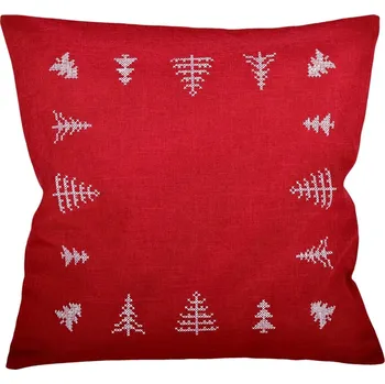 Polštář Návlek na polštář, Vyšívané stromečky, červený , 40 x 40 cm