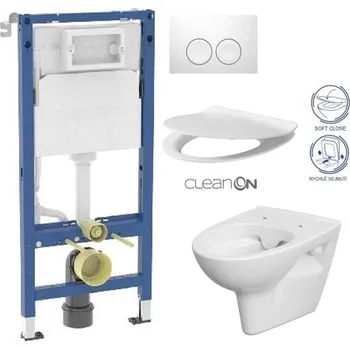 WC sada GEBERIT DuofixBasic s bílým tlačítkem DELTA21 + WC CERSANIT CLEANON PARVA + SEDÁTKO 458.103.00.2 21BI PA2