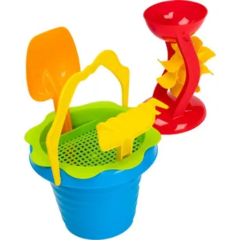 Hračka na písek PL Sada na písek kyblík vlnka set s mlýnkem a nástroji 5ks různé barvy