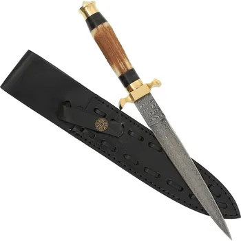 Replika zbraně Windlass Steelcrafts Damašková lovecká dýka s rukojetí z parohu