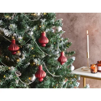 Bytová dekorace Sada 8 vánočních ozdob červené skleněné baňky na vánoční stromek vintage ručně vyrobené vánoční ozdoby Beliani