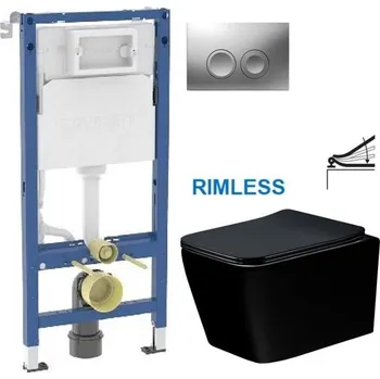 WC sada GEBERIT DuofixBasic s matným tlačítkem DELTA21 + WC MEXEN TEO ČERNÁ Rimless + SEDÁTKO 458.103.00.2 21MA ME02