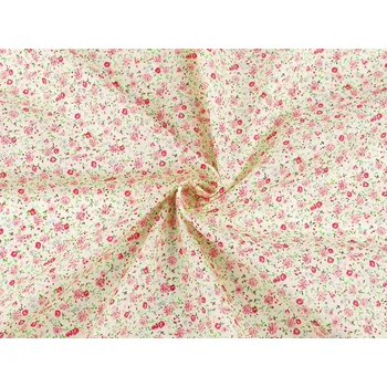 Bavlněná látka drobné květinky METRÁŽ - 3 béžová nejsv. růžová