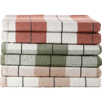 Utěrka Blancheporte Sada kostkovaných utěrek, bavlna/len terakova+zelená+béžová 3 ks, 45x45 cm