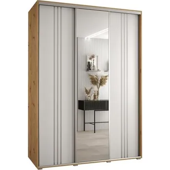 Šatní skříň Šatní skříň s posuvnými dveřmi a zrcadlem DAVOS 7, 170cm | DUB Artisan / bílá / stříbrné