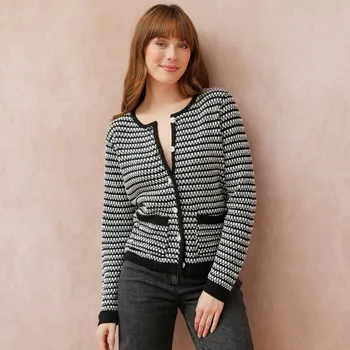 Dámský svetr Blancheporte Žakárový dvoubarevný propínací svetr žakár černá 42/44