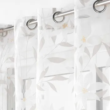 Záclona Blancheporte Voálová vypalovaná záclona s motivem listů, zakončení očky bílá