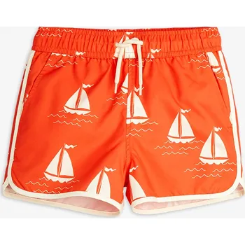 Dětská móda MINI RODINI Stylové dětské plavkové šortky s celoplošným vzorem plachetnic Barva: RED, Velikost: 104/110