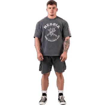 Pánské tričko Nebbia Washed oversized tričko GOLDEN AGE 790 XXXL - modrá + DÁREK