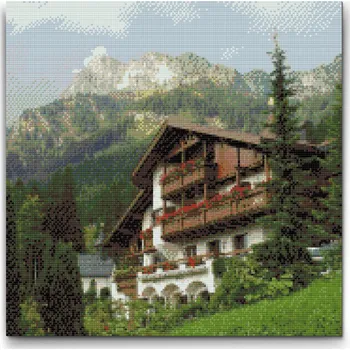 Diamantové malování Diamantové malování - Příroda v Tannheim - Rakousko Velikost: 50x50cm, Rámování: Pouze srolované plátno, Diamanty: Kulaté