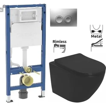 WC sada GEBERIT DuofixBasic s matným tlačítkem DELTA21 + WC REA CARLO MINI RIMLESS ČIERNY MAT + SEDADLO 458.103.00.2 21MA MM1