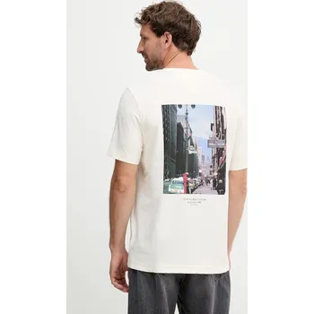 Bavlněné tričko Tommy Hilfiger pánské, béžová barva, s potiskem, MW0MW40010 01X, vel. XXL