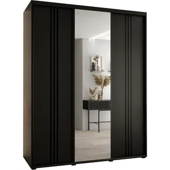 Šatní skříň Šatní skříň s posuvnými dveřmi a zrcadlem DAVOS 7, 190cm | Černá / černé pojezdy