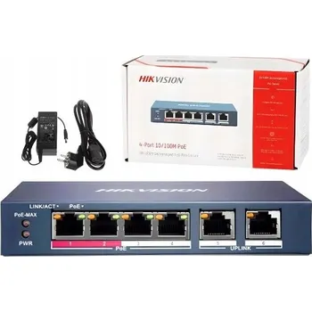 Switch Napájecí zdroj PoE x4 Switch Hik Vision 4 Kanály Port Swich Přepínač Swith 30W