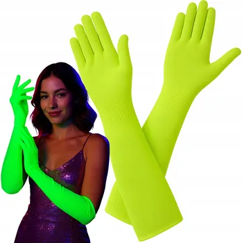 Karnevalový kostým KOSTÝM DISCO NEON 80. a 90. LÉTA, NEONOVÉ ZELENÉ RUKAVICE 45 CM