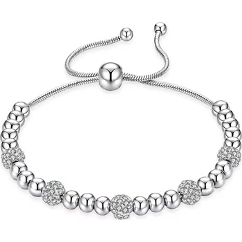 Náramek Nastavitelný ocelový náramek stříbrné barvy - hladké a zirkonové korálky