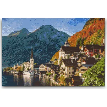 Diamantové malování Diamantové malování - Jezero Hallstatt - Rakousko Velikost: 40x60cm, Rámování: Pouze srolované plátno, Diamanty: Kulaté