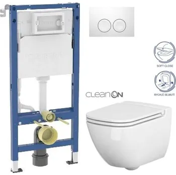 WC sada GEBERIT DuofixBasic s bílým tlačítkem DELTA21 + WC CERSANIT CLEANON CASPIA + SEDÁTKO 458.103.00.2 21BI CP1