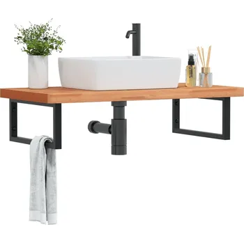 Koupelnový nábytek Deska pod umyvadlo nástěnná ocel a masivní bukové dřevo Hnědá 3302445