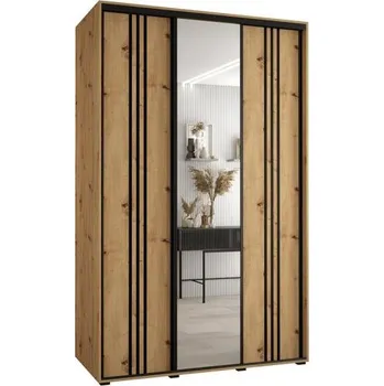 Šatní skříň Šatní skříň s posuvnými dveřmi a zrcadlem DAVOS 7, 160cm | DUB Artisan / černé pojezdy