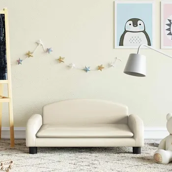 Dětský zahradní nábytek Dětská pohovka krémová 70 x 45 x 30 cm umělá kůže Krémová3196364