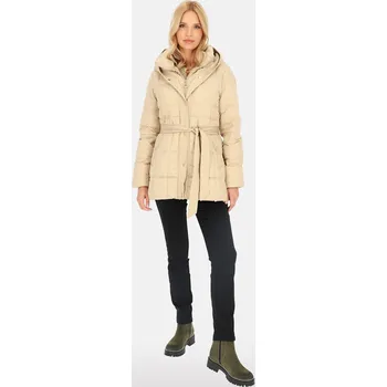 Světle béžová dámská krátká péřová bunda s kapucí a zavazováním BLH 241004 FX Velikost: 3XL