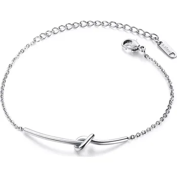 Náramek Jemný ocelový náramek - uzel ve tvaru srdce, prodloužená ramena, stříbrná barva