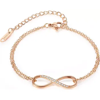 Náramek Dvojitý ocelový náramek - symbol nekonečna, čiré zirkony, měděná barva