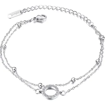 Náramek Dvojitý ocelový náramek - kruh se zirkony, kuličky, stříbro