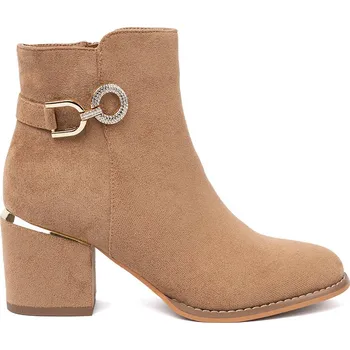 Dámské polobotky Světle hnědé dámské kotníkové boty se zlatými detaily , podpatek 7 cm 0-610CA Velikost: 39