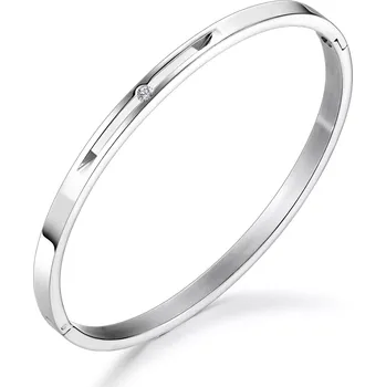 Náramek Oválný náramek z oceli ve stříbrné barvě - výřez s kubickými zirkony, členěný