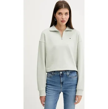 Dámská mikina Mikina Tommy Jeans dámská, zelená barva, hladká, DW0DW20946 07X, vel. XL