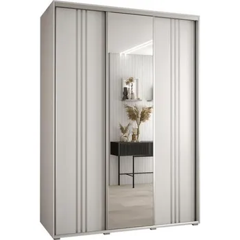 Šatní skříň Šatní skříň s posuvnými dveřmi a zrcadlem DAVOS 7, 170cm | Bílá / stříbrné pojezdy