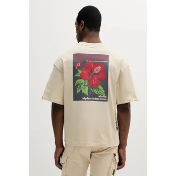Bavlněné tričko Alpha Industries Aloha Flower T BP 156523 béžová 01X, vel. XL