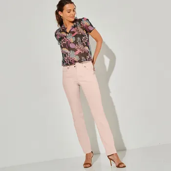 Dámské kalhoty Rovné kalhoty s vysokým pasem, malá postava béžovorůžová 46