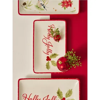 Talíř Sinsay - Vánoční keramický talíř s nápisem „Holly Jolly“ - červená - 810GQ-33X - 810GQ-33X-ONE