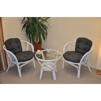Zahradní sestava Axin Trading1 Ratanová sedací souprava Bahama bílá 2+1, polstry tmavě šedý melír