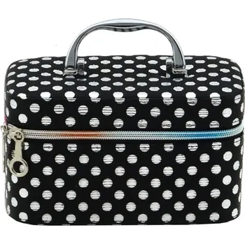 Kufřík dětský kosmetický stříbrný puntík vel. S se zrcátkem na zip černý