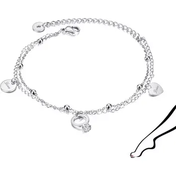 Náramek Dvojitý ocelový náramek na kotník či zápěstí - kroužek, srdce, kruh, Love