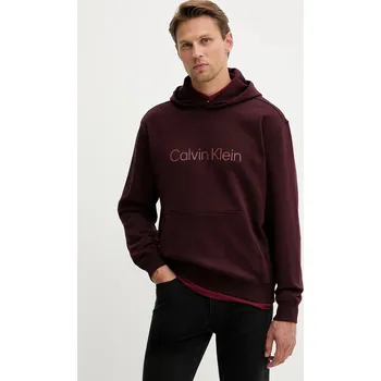 Pánská mikina Bavlněná mikina Calvin Klein pánská, vínová barva, s kapucí, s potiskem, LV14LD231G 93X, vel. M