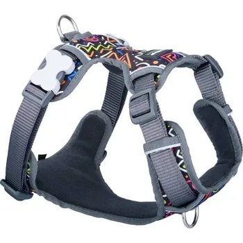 Postroj pro psa Postroj RED DINGO Squiggles Black polstrovaný 46-63x2cm