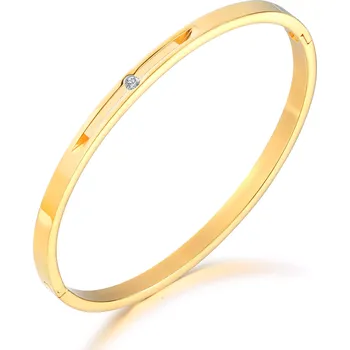 Náramek Oválný náramek z oceli ve zlaté barvě - výřez s kubickými zirkony, kloubové zapínání