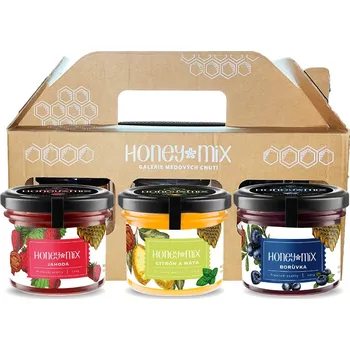 Kosmetická sada HoneyMix Dárková sada medů Jahoda, borůvka a citrón-máta 3x140 g