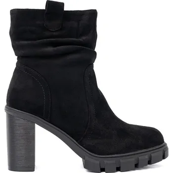 Dámské polobotky Trendy černé dámské kotníkové boty na širokém podpatku 41