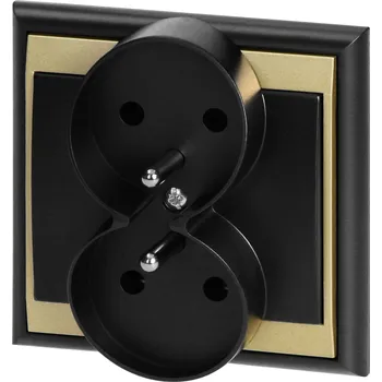 Elektrická zásuvka Dvojitá zapuštěná zásuvka 2x2P+E Luna, 16A, 250V, PT-6LR, černá/zlatá