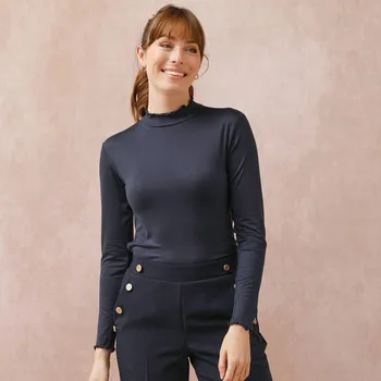 Pánské tričko Blancheporte Jednobarevné tričko se stojáčkem a zvlněným zakončením nám. modrá 52