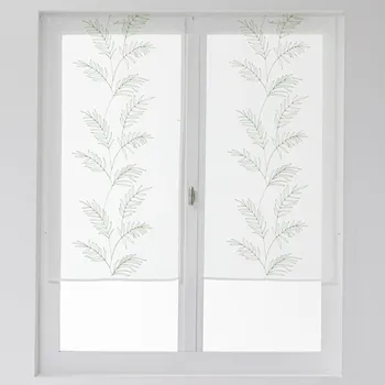 Záclona Blancheporte 1 pár vitrážových záclon s výšivkou velkých listů zelenkavá 45x120 cm