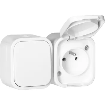 Elektrická zásuvka Nástěnný jednopólový vypínač + Jednoduchá zásuvka 2P+E B2, IP54, GWN-B2, bílá