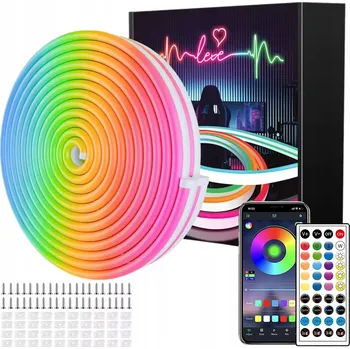 LED osvětlení Neonová LED RGB Páska s Aplikací, Dálkový Ovladač a Voděodolností, 24V, 10m