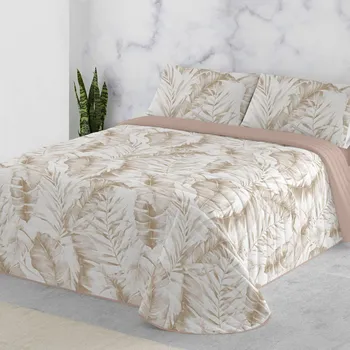 Napínací potah Blancheporte Prošívaný přehoz na postel s potiskem Peříčka béžová povlak na polštář 65x65 cm